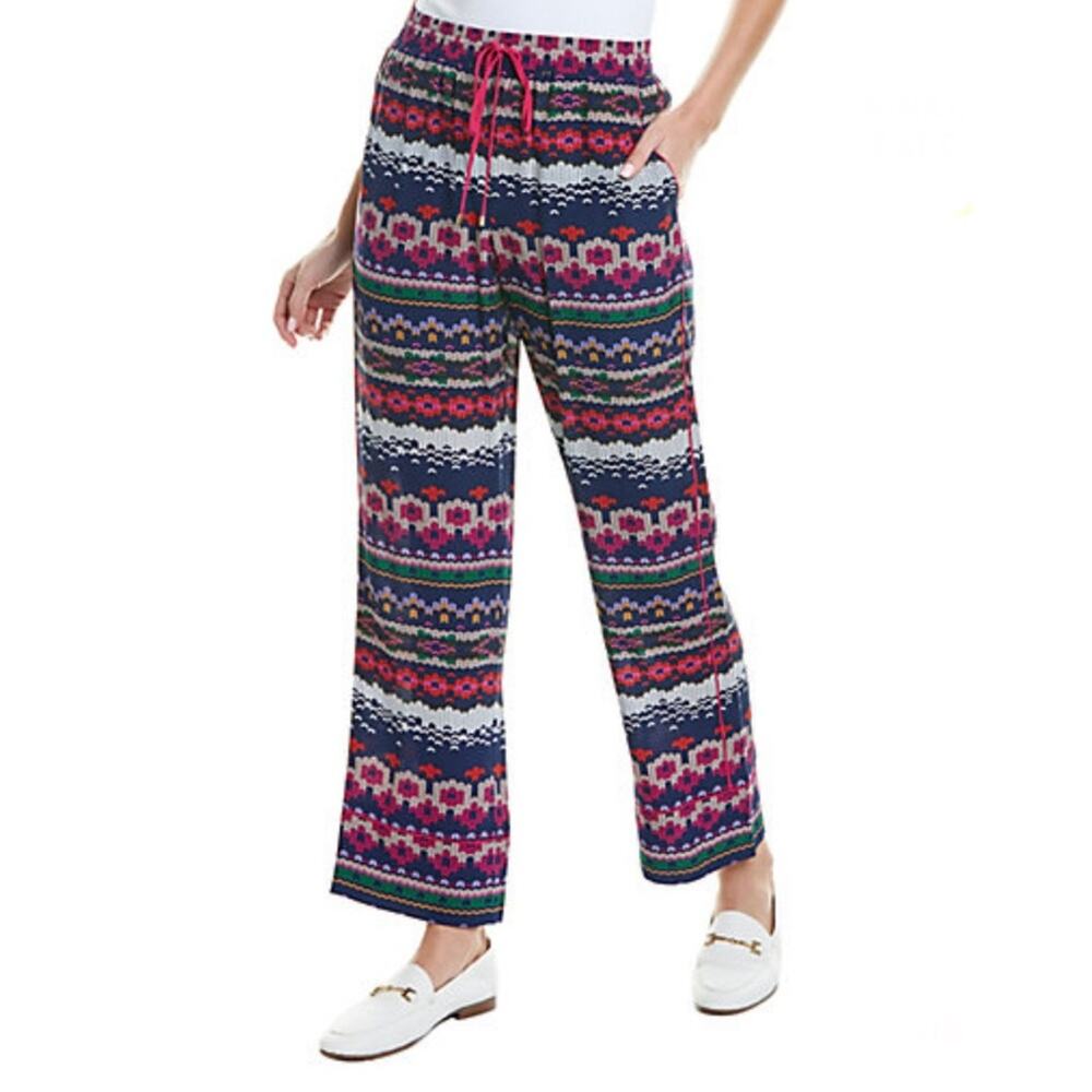 Trina Turk 100% Silk Fair Isle Knit Print Wide Leg Walker Pant, Women's Med $128